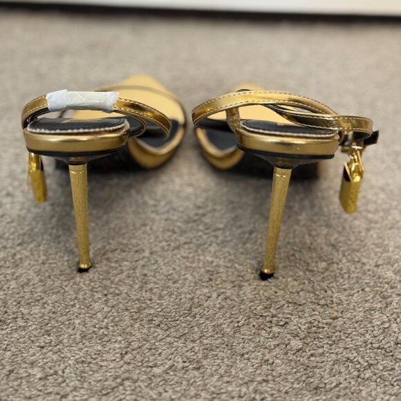 NWOT/Box Tom Ford Gold Lock Metallic Stiletto Sandals - 42/12 Women's - Picture 8 of 11